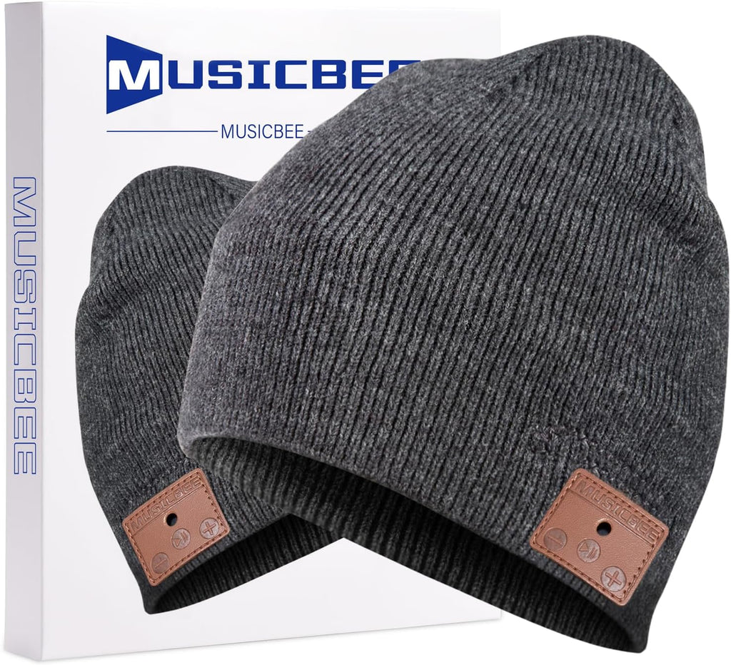 beanie Bluetooth, MUSICBEE Bluetooth V5.2 Wireless Knit Winter Cap, 30 Hour Play time, Built-in Microphone and HD Stereo Speakers(Charcoal