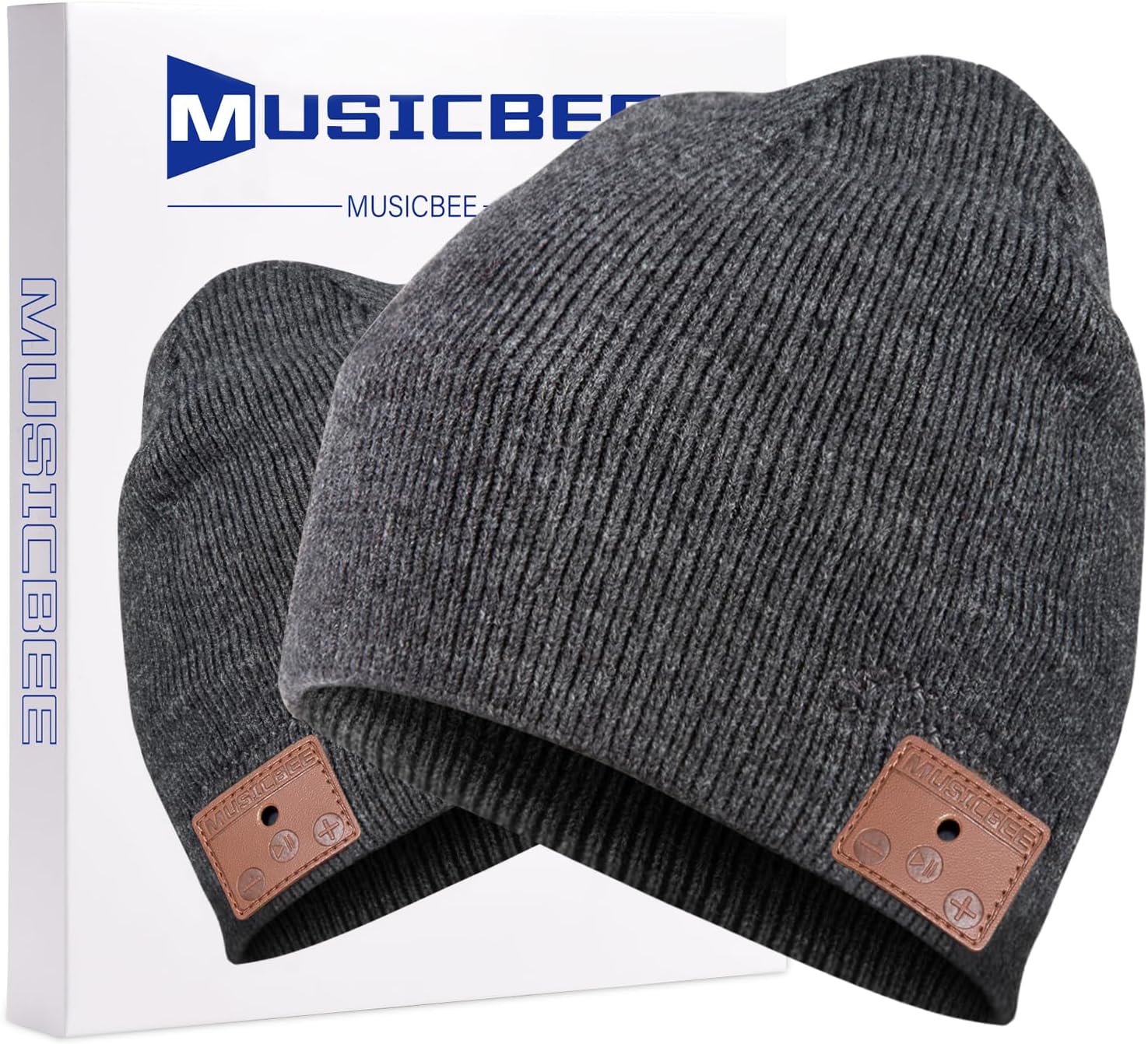 beanie Bluetooth, MUSICBEE Bluetooth V5.2 Wireless Knit Winter Cap, 30 Hour Play time, Built-in Microphone and HD Stereo Speakers(Charcoal