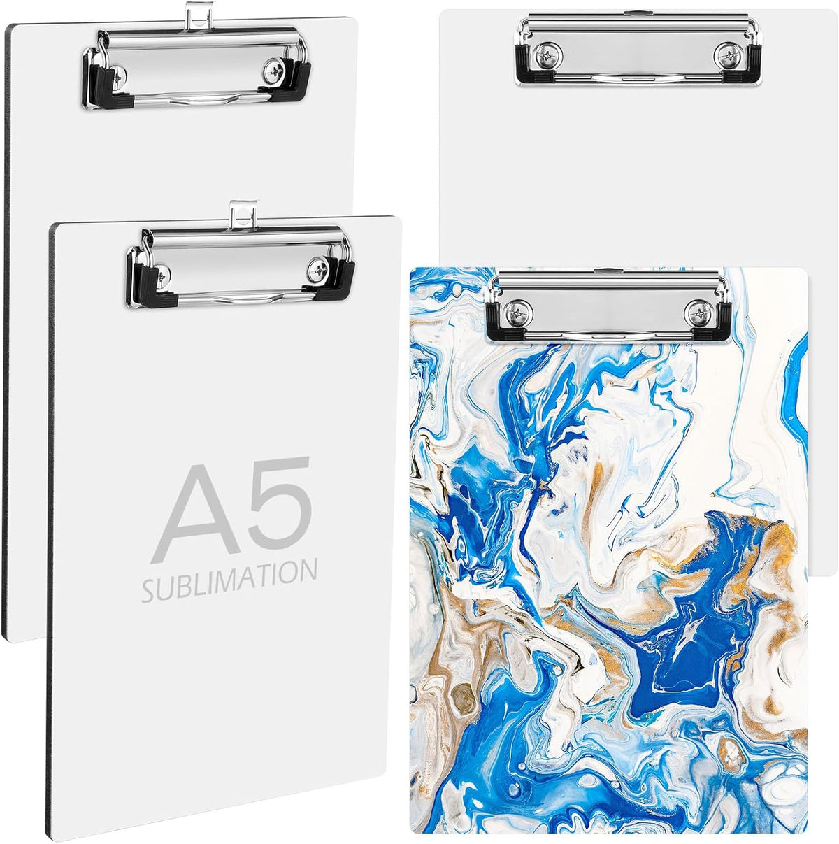 4 Piezas Tablas Sujetapapeles A5 para Sublimacion en Blanco | MDF 8.98 x 6.3 pulgadas | Tamano Estandar A5 con Clip de Bajo Perfil | Clipboards para Maestros y Diseno Personalizado