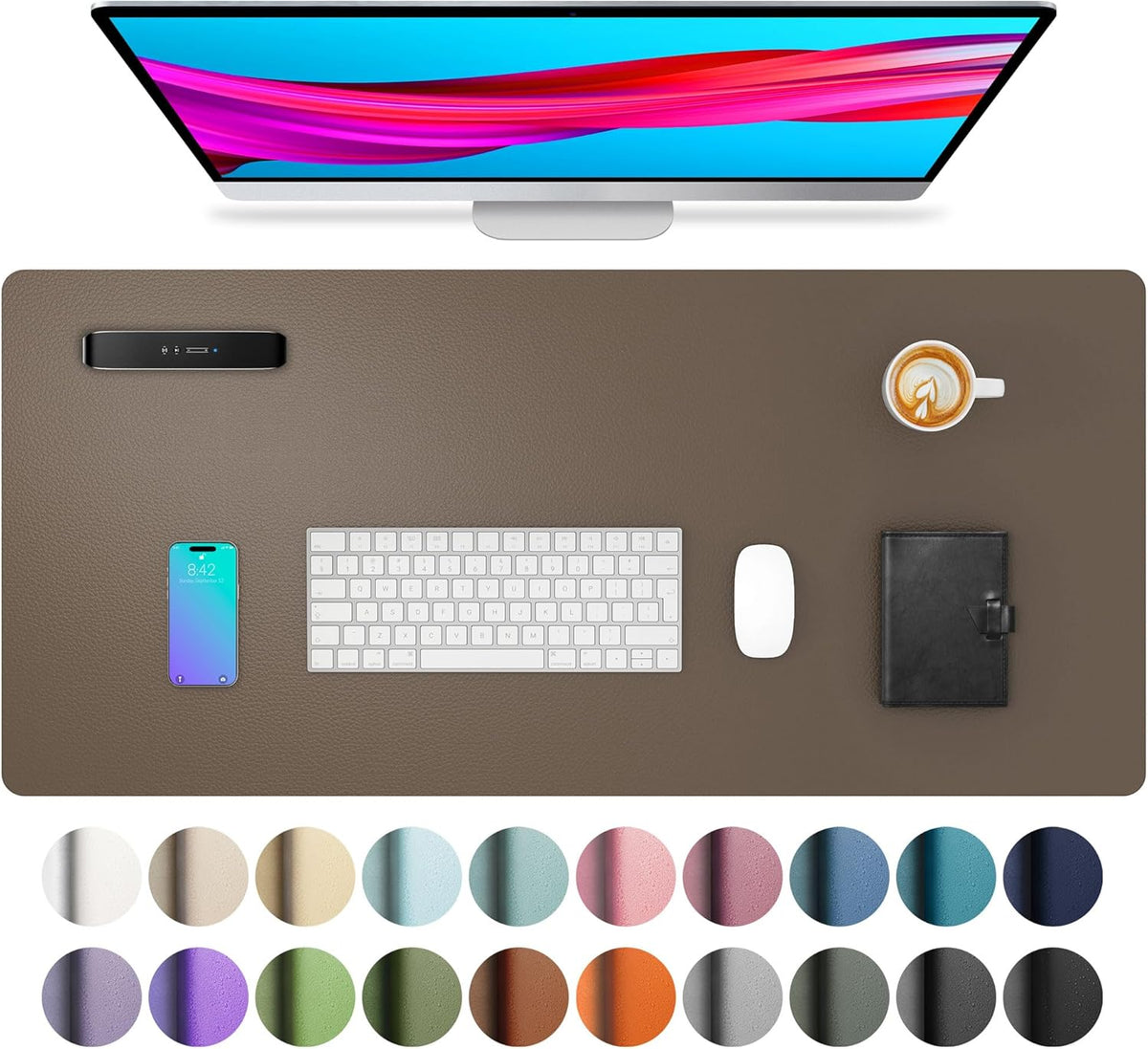 Tapete de Escritorio Aothia Cuero PU | 31.5" x 15.7", Antideslizante, Impermeable, Café para Oficina y Hogar