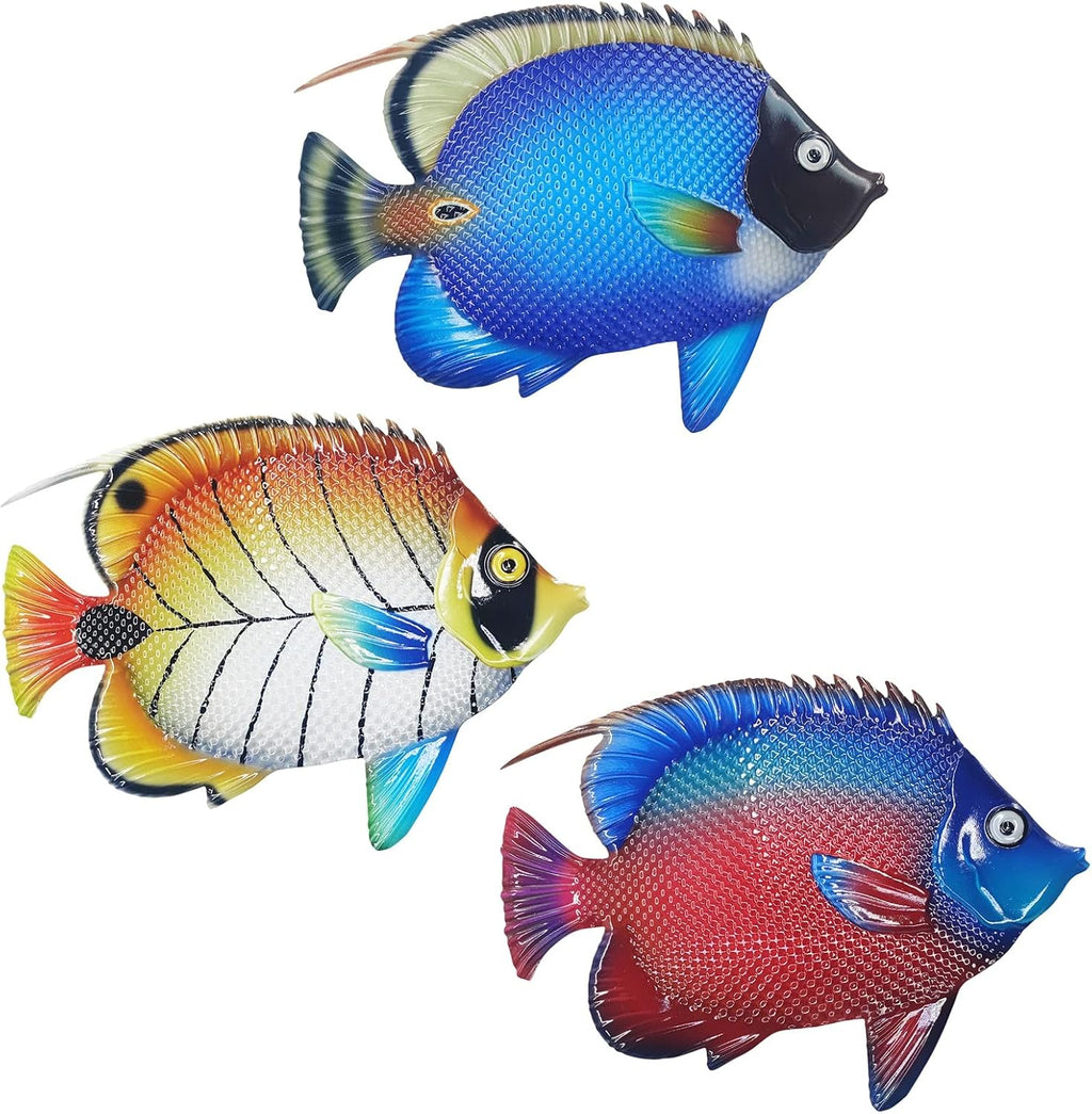 John's Studio Decoracion de Pared de Peces de Metal | Arte Colgante para Jardin y Exterior, Tematica Oceano, para Cocina, Bano y Piscina - 3 Piezas