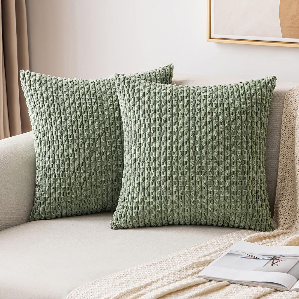 MIULEE Fundas de almohada de pana verde salvia de 18 x 18 pulgadas