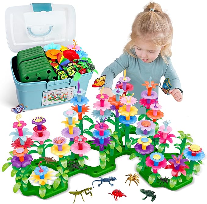 Set Jardín Educativo 156 Piezas para Niños 2-6 Años – Juego STEM de Insectos y Flores, Regalo de Cumpleaños y Pascua