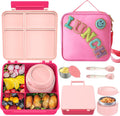 Aimsnk Lonchera Bento para Ninos con Termo de Sopa de 8oz | Contenedores a Prueba de Fugas con 4 Compartimentos y Bolsa | para Escuela y Viajes (Rosa)