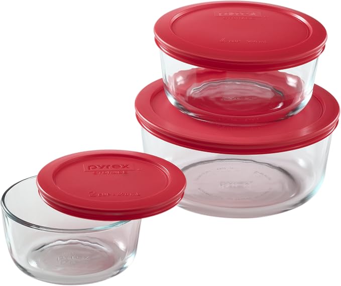 ⚠️SON 6 PIEZAS: 2 Pequeñas + 2 Medianas + 2 Grandes | Pyrex Simply Store Juego de Almacenamiento de Vidrio Redondo | Fabricado en EE.UU.