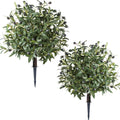 Bolas Topiarias Artificiales ENVEN de Boj | Con Estacas para Suelo | Resistentes a UV | Arbustos Falsos para Jardín, Porche y Patio | Verde Cedro