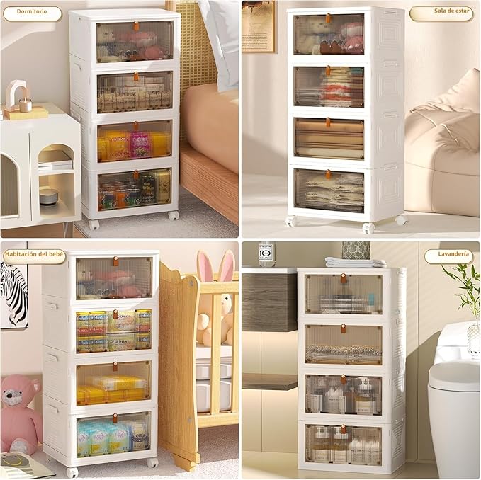 Cajas de Almacenamiento YFXCVSL 23QT Apilables con Tapa — Plegables para Hogar, Oficina y Dormitorio | ⚠️ Solo 2 Gabinetes — No Incluye Ruedas