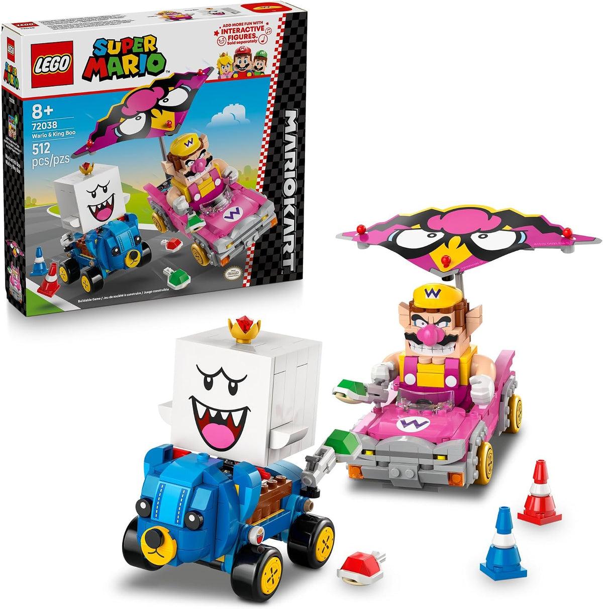 LEGO Super Mario Mario Kart Wario y King Boo 72038 | Juguete de Construcción con Auto y Acción de Derrape | para Niños y Niñas de 8+ | Regalo de Cumpleaños para Fans