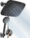 Cabezal de Ducha Doble Veken 30 cm | Alta Presión 5 Modos Rociado | Lluvia + Ducha de Mano | con Manguera | Color Negro Mate | 1 Set