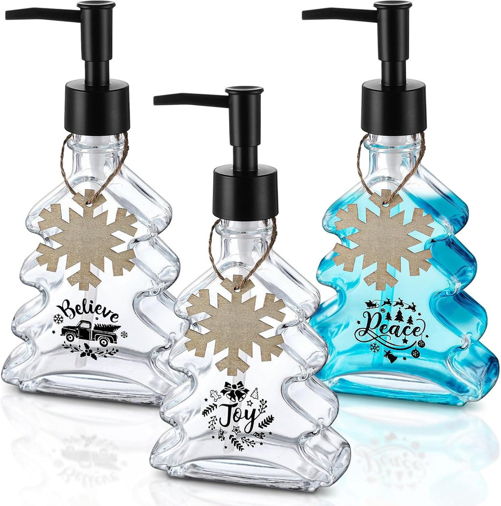 Set 3 Dispensadores de Jabón Árbol de Navidad Nuogo – Vidrio con Bomba Antioxidante para Baño y Cocina