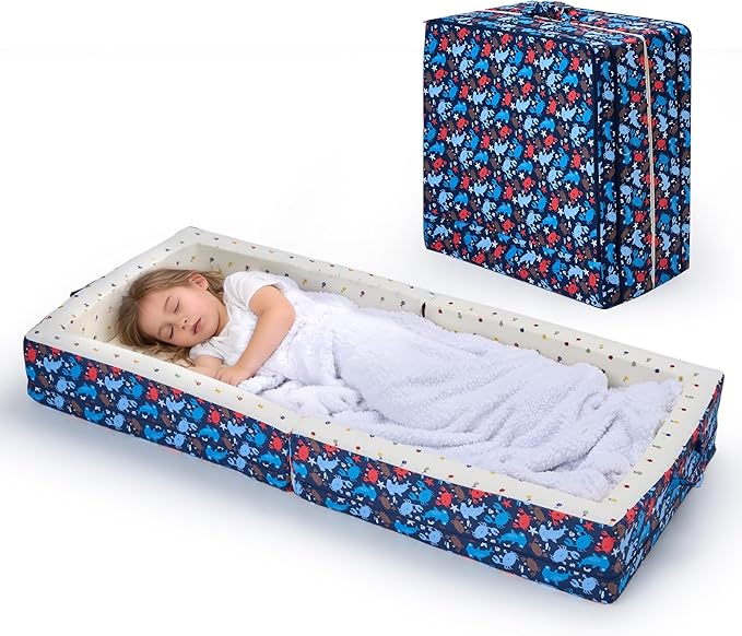Umoving Cama de Viaje Plegable Portátil para Niños Pequeños con Forro 100% Algodón - Cama de Piso de Espuma Suave con Funda Lavable