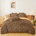 Juego de funda nórdica de piel sintética con estampado de guepardo, tamaño Queen - Juego de ropa de cama de leopardo ultrasuave de felpa de 3 piezas (1 funda nórdica mullida + 2 fundas de almohada de piel sintética) Juego de cama (guepardo, Queen)