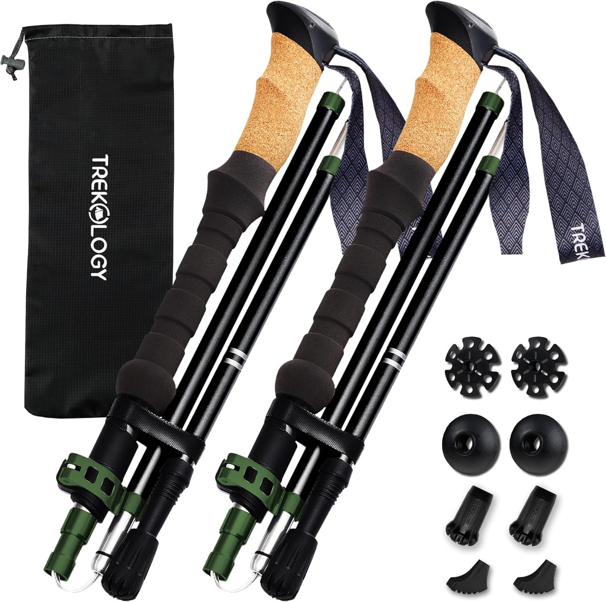COLOR AZUL-SOLO VIENEN LOS BASTONES SIN MAS ACCESORIOS Y PRESENTAN USO-Bastones de trekking TREKOLOGY Trek-Z con empuñadura de corcho: bastones de senderismo ligeros y plegables, altura ajustable, diseño compacto para viajes.