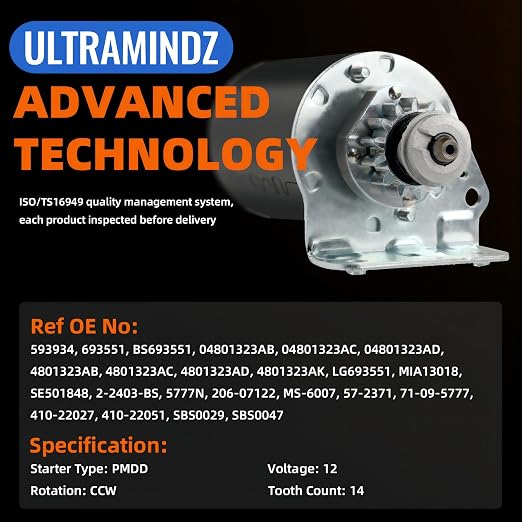 Motor de Arranque Briggs & Stratton 14 Dientes | Ref. 593934 693551 | Compatible con Cub Cadet, John Deere, Toro