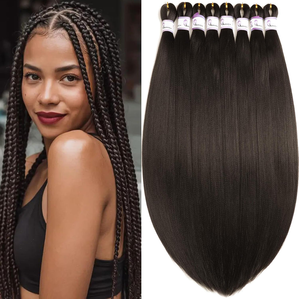 Cabello Trenza Preestirado 66cm 8 Paquetes Color Profesional 4 Cabello Trenza para Trenzas de Caja Fijación Agua Caliente Extensiones Cabello Sintético Ganchillo (4#, 66cm (Paquete de 8))