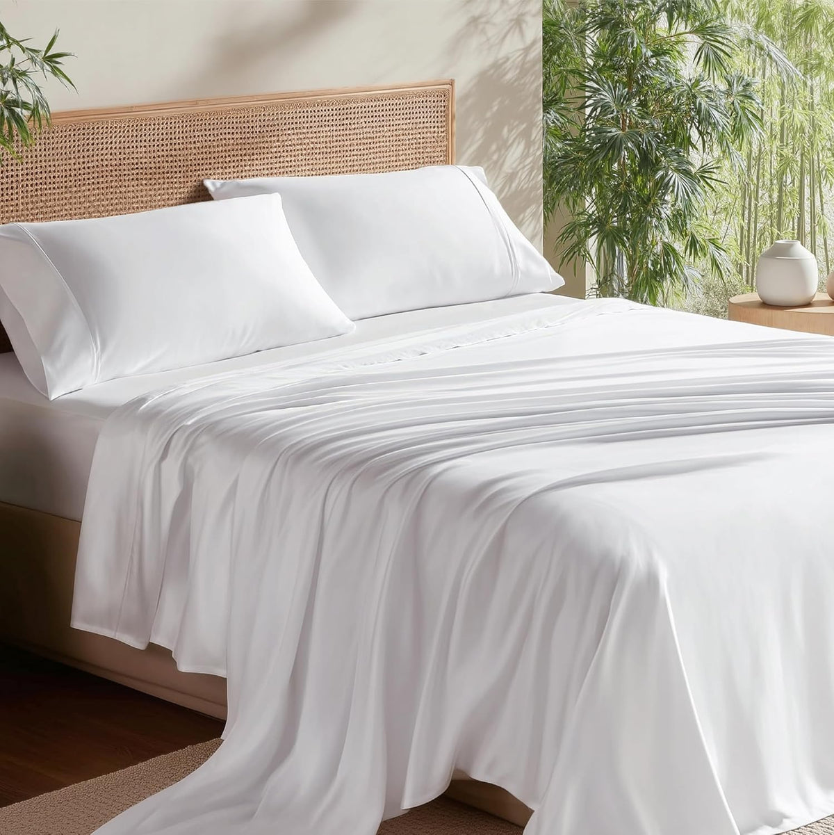 Juego de sábanas Bedsure tamaño King, sábanas refrescantes, rayón derivado del bambú, bolsillo profundo de hasta 40 cm, tejido puro, transpirable y suave, sábanas, ropa de cama de lujo sedosa para hotel, ideal para personas que pasan calor al dormir