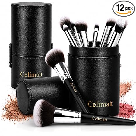 Juego de brochas de maquillaje con estuche de viaje, cerdas sintéticas suaves, kit de brochas de maquillaje para base de polvo, rubor, corrector de sombra de ojos, pinceles para ojos
