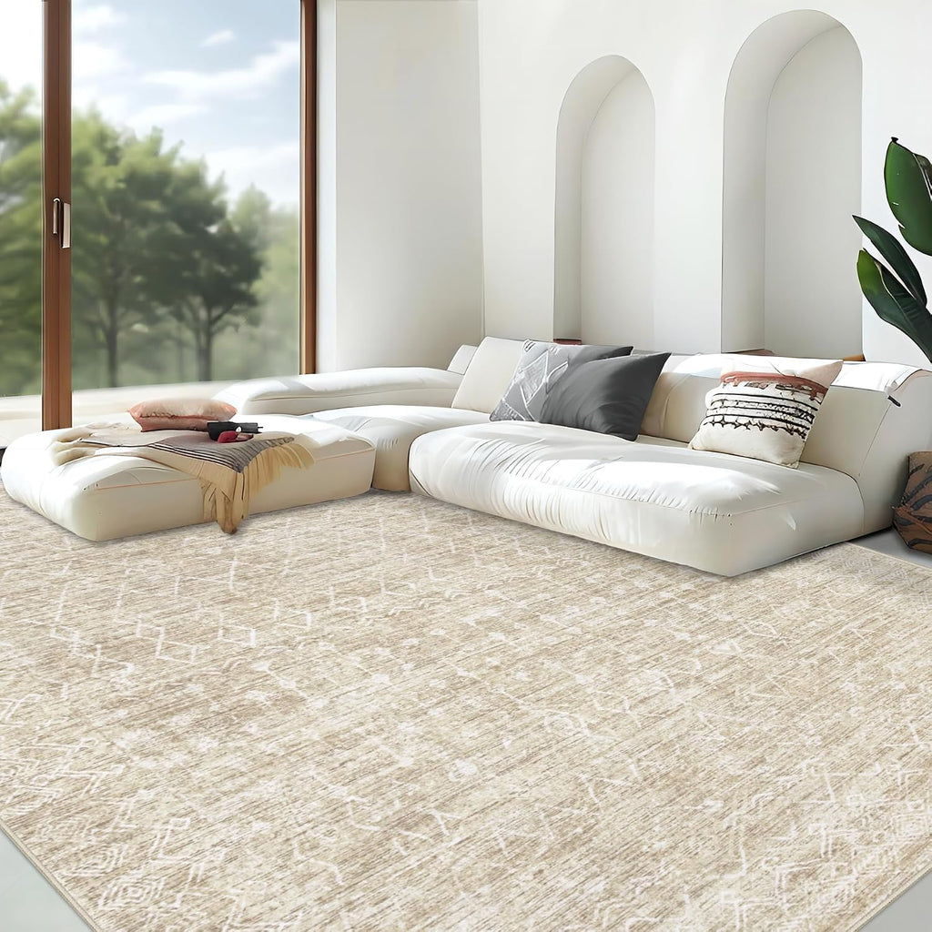 Alfombra para Sala 8x10 | Grande, Suave, Boho y Geométrica | Antideslizante, Plegable y Lavable | Sin Pelusa | Moderna para Sala, Recámara y Comedor