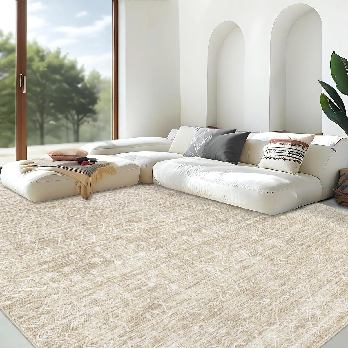 Alfombra para Sala 8x10 | Grande, Suave, Boho y Geométrica | Antideslizante, Plegable y Lavable | Sin Pelusa | Moderna para Sala, Recámara y Comedor