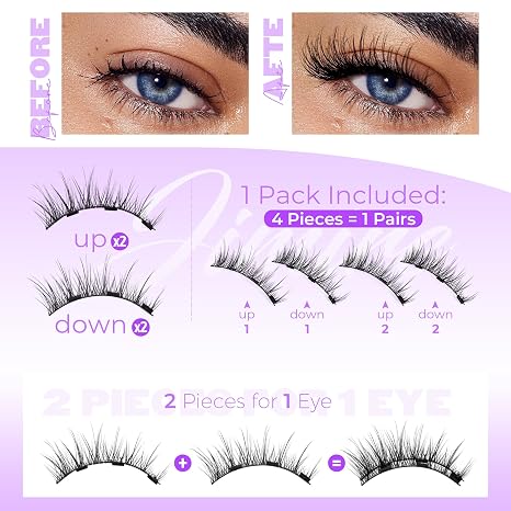 JIMIRE - Pestañas magnéticas finas de ojo de gato con aspecto natural, suaves, magnéticas, en mitad, reutilizables, cómodas, con aplicador, sin necesidad de pegamento ni delineador de ojos