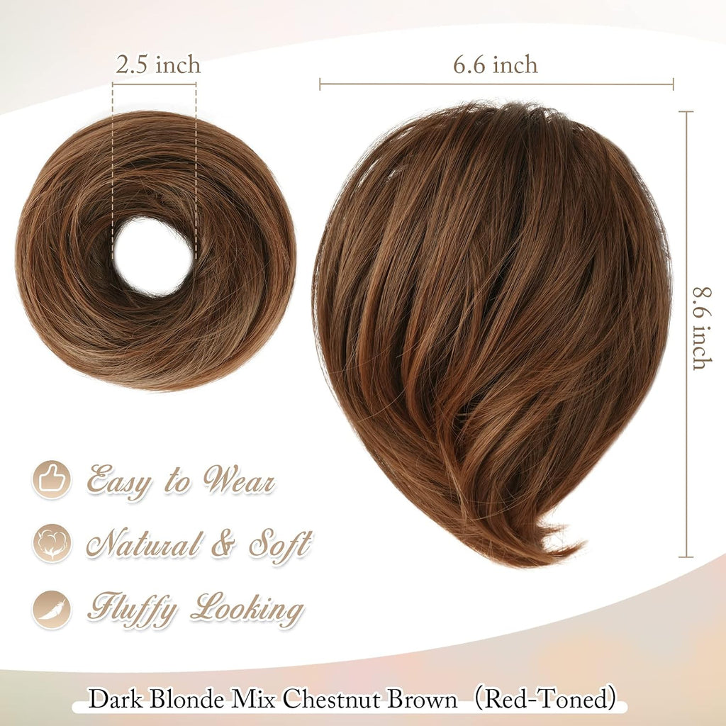 BARSDAR Extensiones de Moño de Cabello Liso - Extensiones de Moño de Coleta de Cabello Liso Corto Totalmente Sintético para Mujeres - Coleteros de Moño de Cabello Desordenado Elástico Diarios