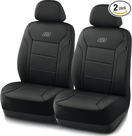 Fundas de asiento de coche de espuma viscoelástica Skechers, funda de asiento de tela Lycra, fundas de asiento de coche compatibles con bolsa de aire para asientos delanteros, protección de confort