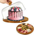 Mozphae Wood-Cake-Stand With Acrylic Dome Lid, Round Wooden Cake Holder Plate With Cover, 2-in-1 Dessert Table Display Set For Party, Charcuterie Board For Cheese, Chips & Dips, Nachos, Fruit Platter