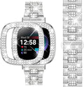Correa Bling Dsytom para Fitbit Versa 4 / Sense 2 con Funda de Diamantes – Plateada