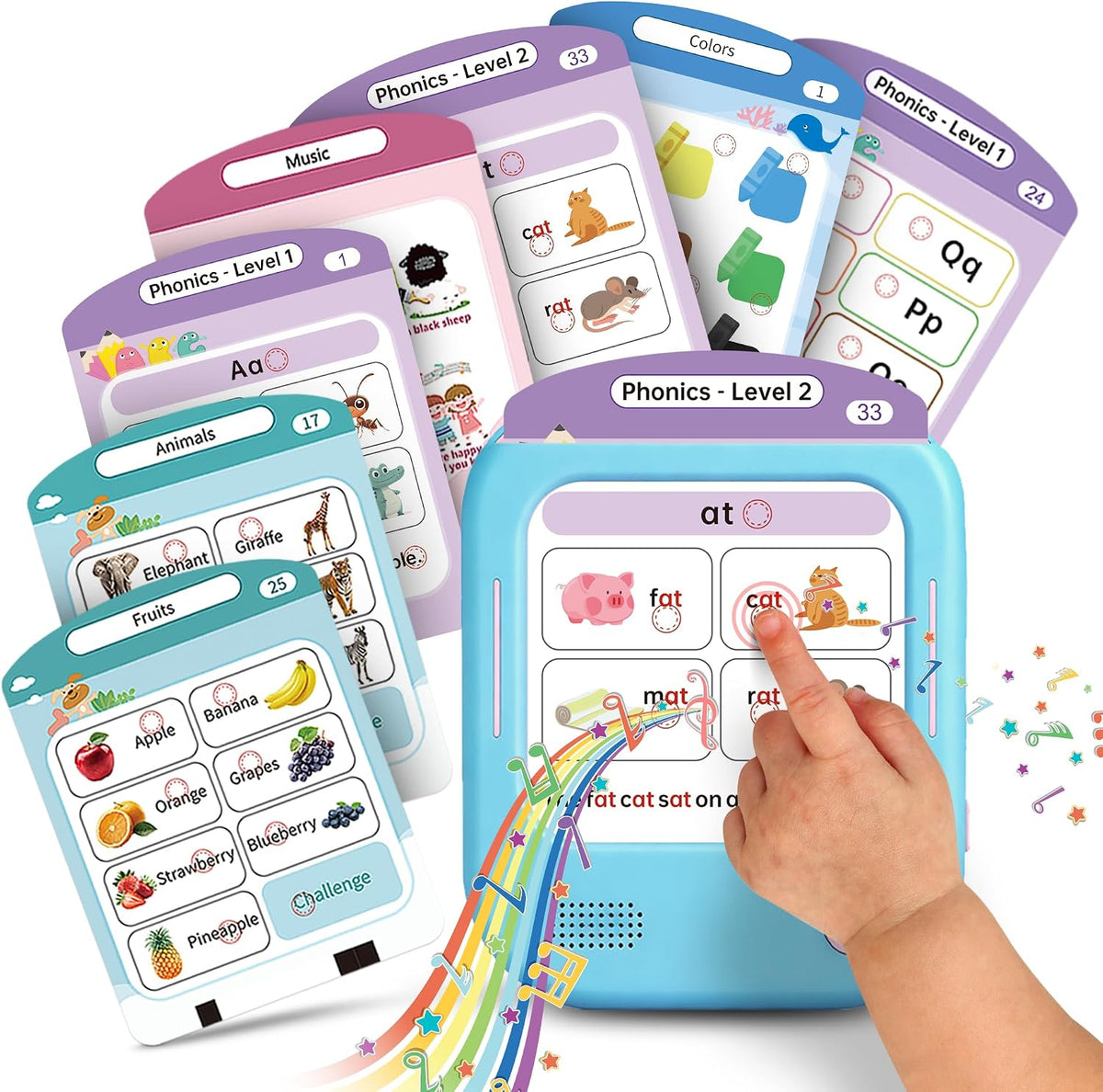 Tarjetas didácticas parlantes QuTZ, tarjetas didácticas de fonética, aprende a leer con 166 páginas, más de 29 temas, más de 800 palabras y datos curiosos, más de 700 juegos interactivos, juguetes educativos para niños pequeños de 3 a 6 años.