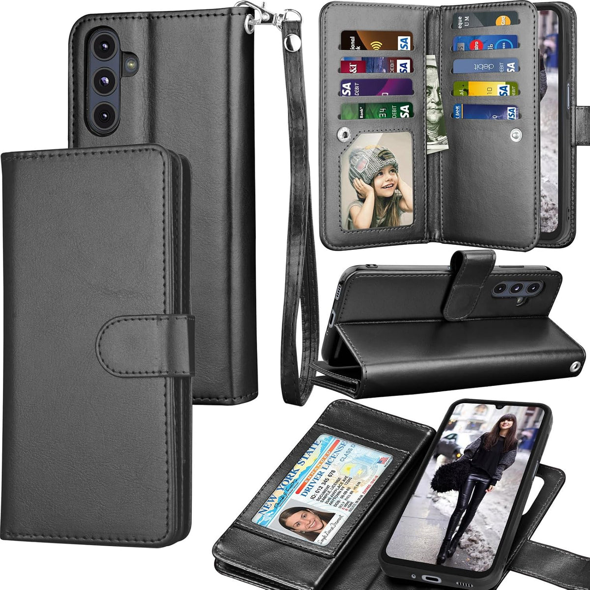 Funda para Galaxy A16 5G, funda tipo cartera para Galaxy A16 5G, funda tipo folio de lujo de cuero sintético PU de Tekcoo con ranuras para tarjetas de crédito y efectivo [funda rígida magnética desmontable] con soporte para Samsung A16 5G [negro]