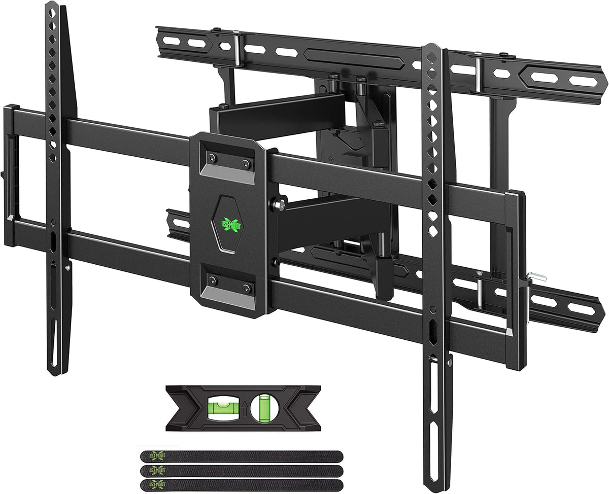 Soporte de pared para TV USX Mount con certificación UL para televisores de 42" a 85", compatible con montantes de 16", 18" o 24", soporte de TV con movimiento completo, giro, inclinación y extensión, con brazos articulados dobles, VESA máximo de 600x400