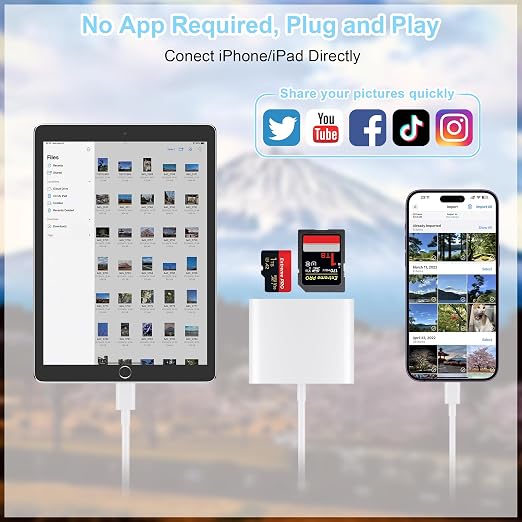 SZHAIYIJIN Lector de Tarjetas SD para iPhone, Lector de Tarjetas de Memoria con Adaptador de cámara USB Plug and Play Trail Game Camera Visor de Tarjetas SD Compatible con Tarjetas SD y Micro SD