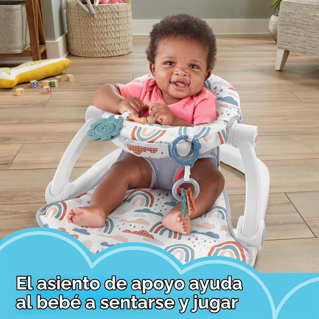 Fisher-Price - Silla para suelo portátil para bebé Sit-Me-Up con juguetes de desarrollo y almohadilla lavable a máquina, regaderas de arcoíris