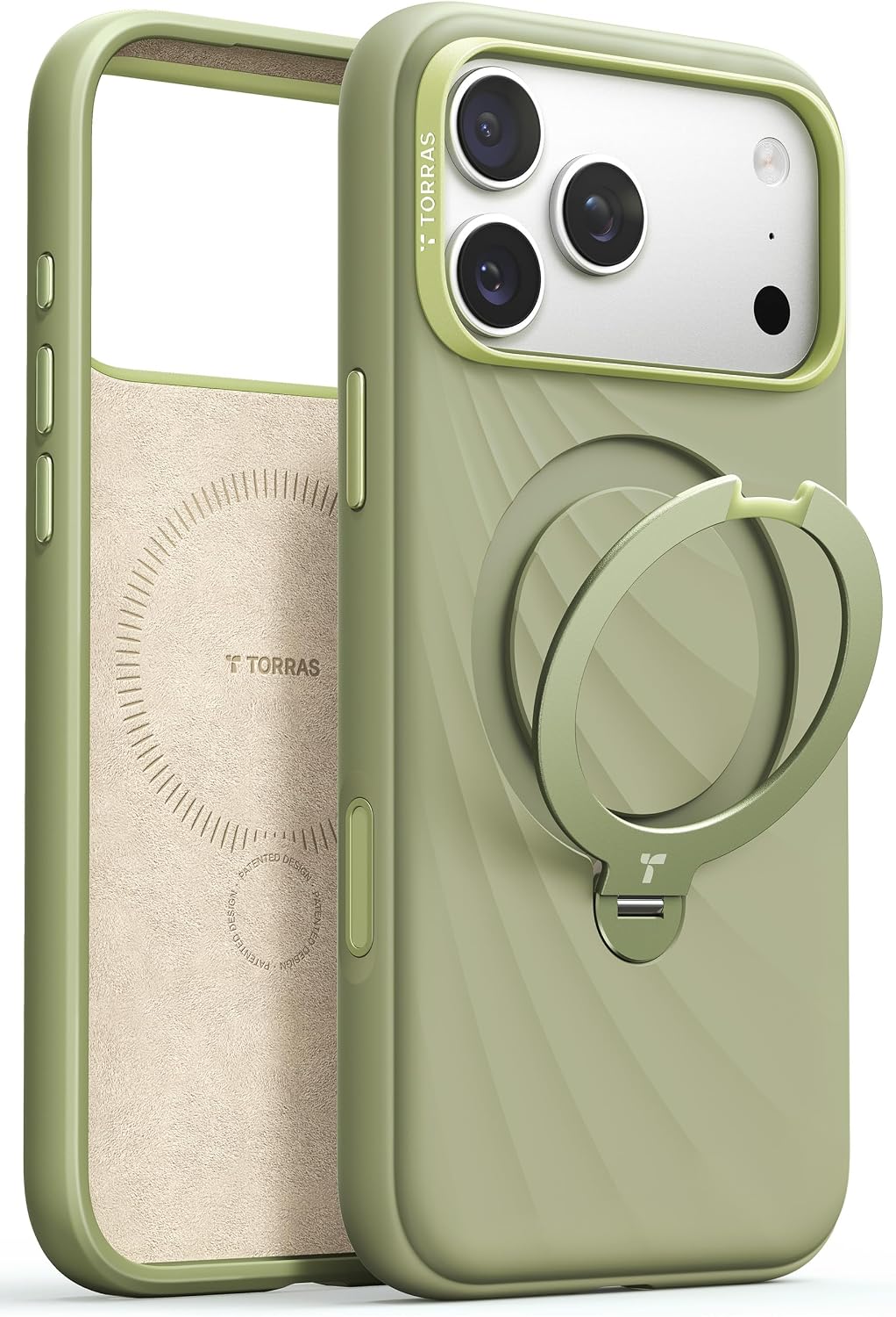 Funda TORRAS Q3 Wind Flow para iPhone 17 Pro Max | Silicona Liquida Compatible con MagSafe | Soporte Magnetico Giratorio 360 | Agarre Suave, Control de Camara | Verde Matcha