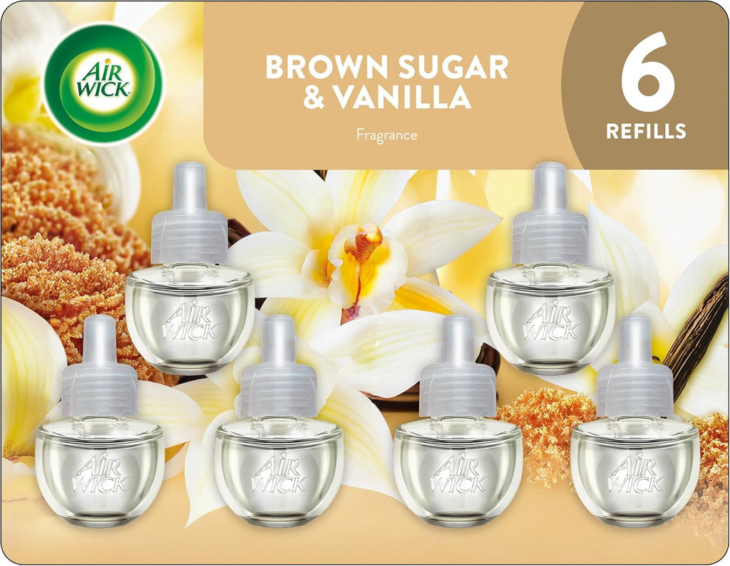 Recarga de Aceite Perfumado Air Wick Enchufable | Azúcar Morena y Vainilla, Pack 6 Piezas, Aceites Esenciales
