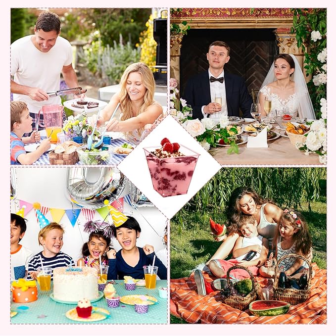 Mifoci 50 tazas de plástico de 8 onzas para aperitivos de postre de plástico transparente para ensalada de pasteles, recipientes para fiestas, yogur, frutas, helado, aperitivos para fiestas, yogur, frutas, helados, servir aperitivos