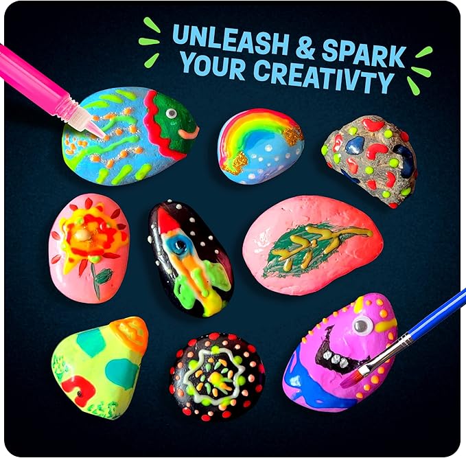 Dan&Darci Kit de pintura de roca para niños, brilla en la oscuridad, regalos de Navidad, artes y manualidades para niños y niñas de 6 a 12 años, kits de actividades de manualidades, juguetes de arte