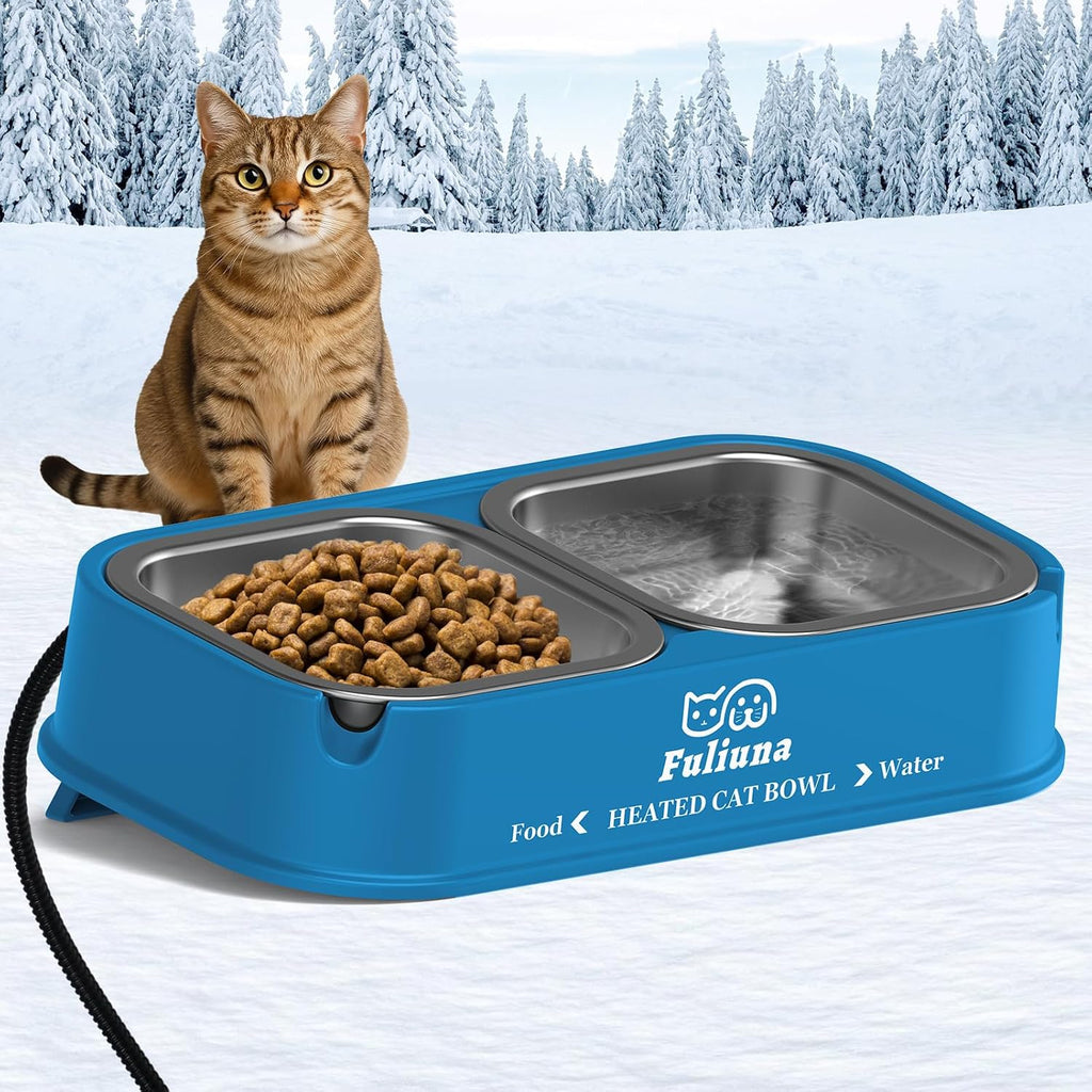 Dahivs Heated Cat Bowl for Outdoor Cats, Outdoor Heated Pet Bowl with Raised Brackets to Protect Pet's Neck, 56 OZ Heated Water Food Bowls for Kitty Feral Cat, Provide Warm Water and Food in Winter.