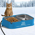 Dahivs Heated Cat Bowl for Outdoor Cats, Outdoor Heated Pet Bowl with Raised Brackets to Protect Pet's Neck, 56 OZ Heated Water Food Bowls for Kitty Feral Cat, Provide Warm Water and Food in Winter.