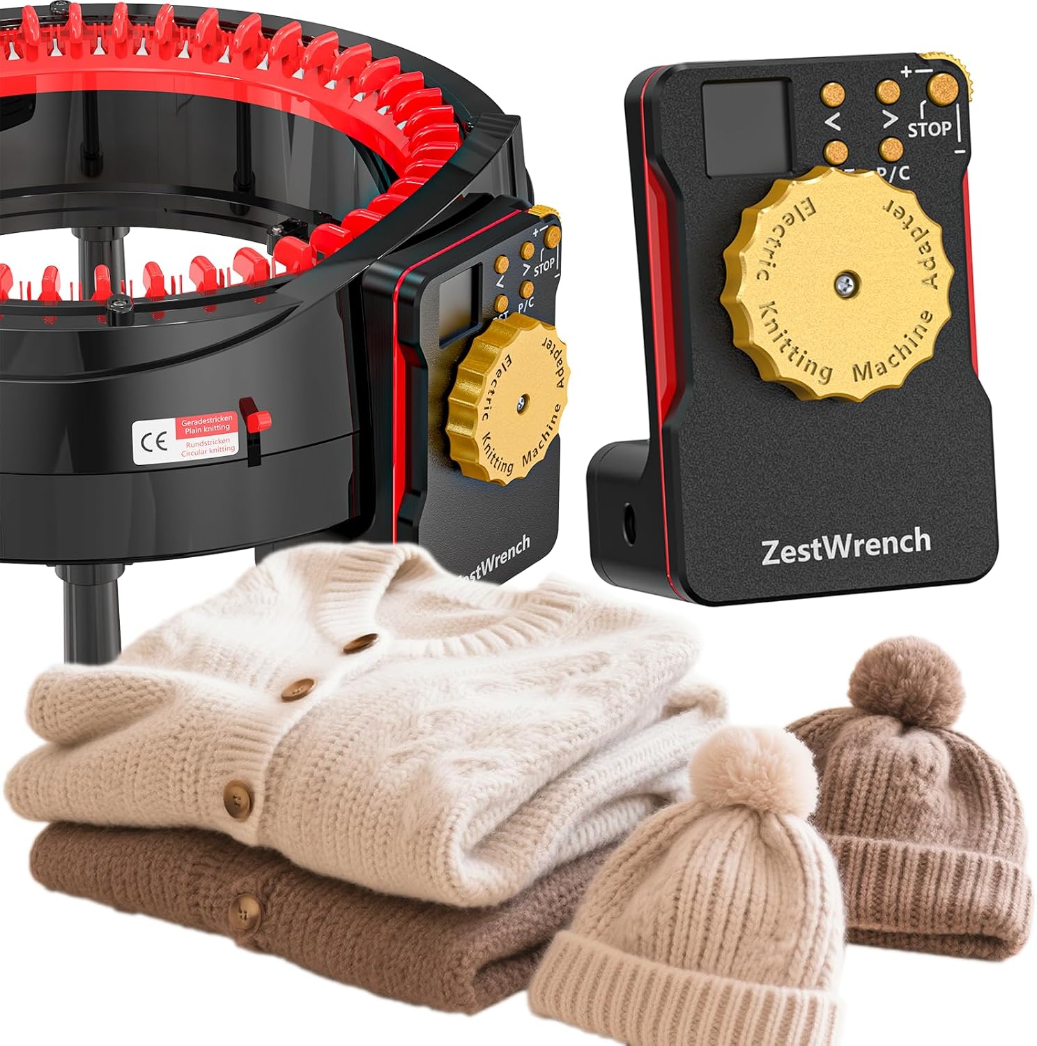 [Actualizado 2025] Adaptador de máquina de tejer eléctrica Zestwrench para máquina de tejer Addi 46, panel LCD y contador de filas, modo dual plano/circular, accesorios de motor de velocidad variable para la mayoría de los hilos 