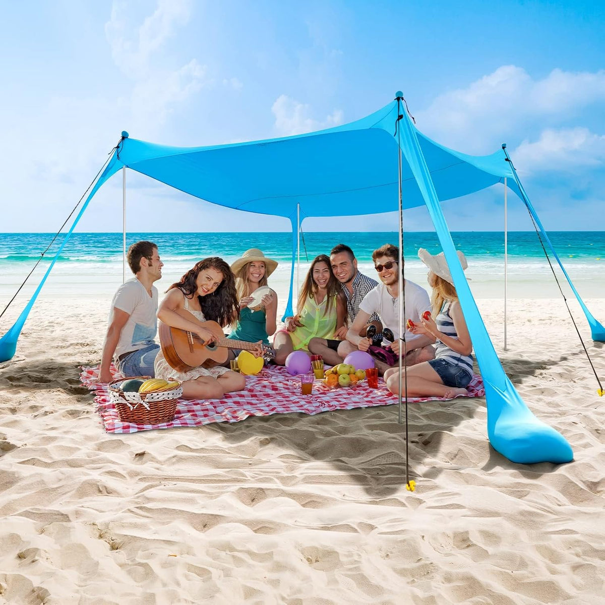 Carpa de Playa Pop Up UPF50+ – Con Bolsas de Arena, Pala y Postes Antiviento | Portatil