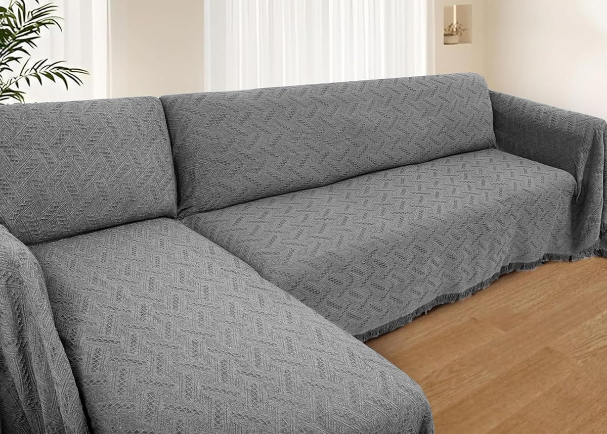 Fundas para sofá seccional HOMERILLA, 2 piezas, funda para sofá en forma de L, lavable, tipo manta, protector de muebles para mascotas (gris oscuro, extragrande).