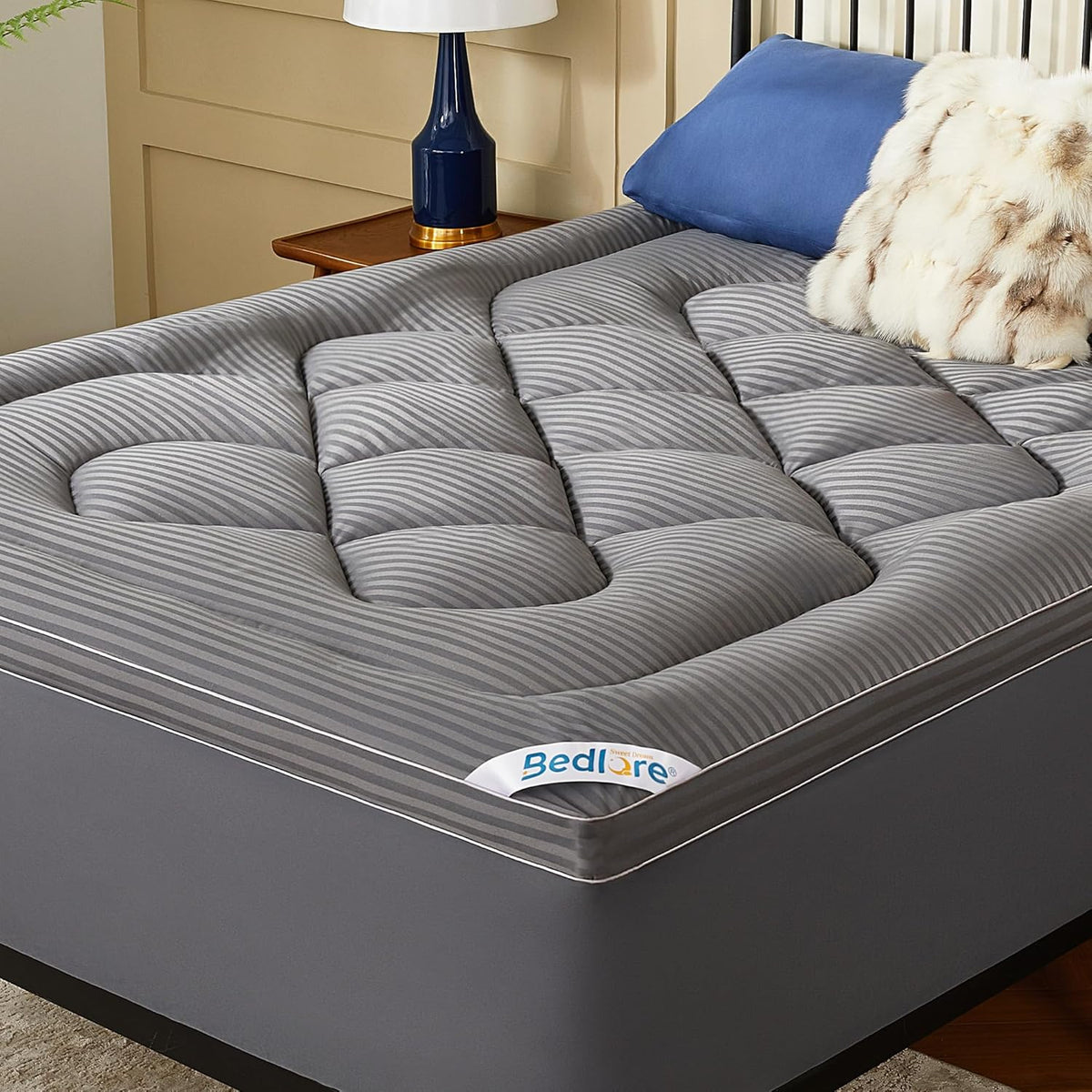 Topper de Colchon BEDLORE King | Grueso Pillow Top | Alivio de Espalda | Refrescante y Suave | Bolsillos 6-18 pulgadas