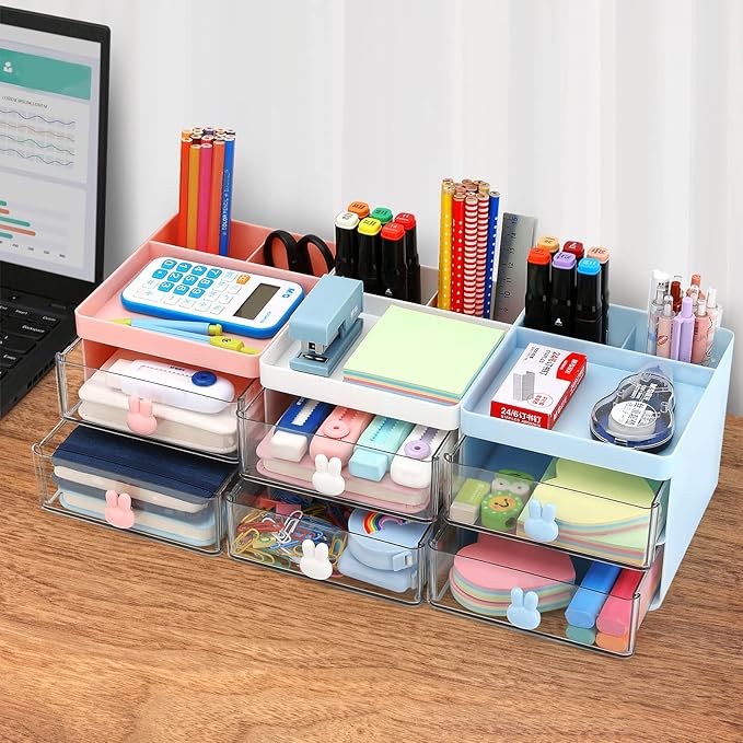 LETURE Organizador Pequeño de Escritorio con Cajón, Caja de Almacenamiento de Escritorio de Oficina, Caja de Almacenamiento para Tarjetas de Negocios/Bolígrafo/Lápiz/Teléfono Móvil/Artículos.