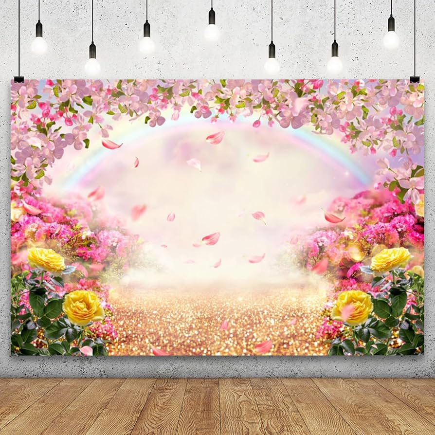 YongFoto Telón de fondo floral de primavera de 15 x 10 pies con pétalos de flores rosas amarillas, arco iris