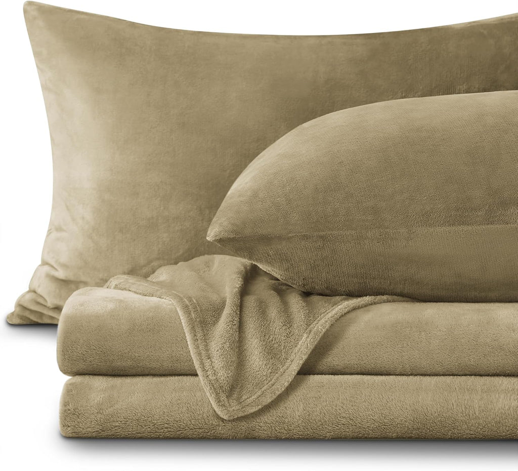 BEDELITE Flannel Sheets Queen Size Camel - Super Soft Fleece Sheets Set Fluffy Extra Plush, 4 Piece(Include Fitted Sheet, Flat Sheet, 2 Pillowcases)