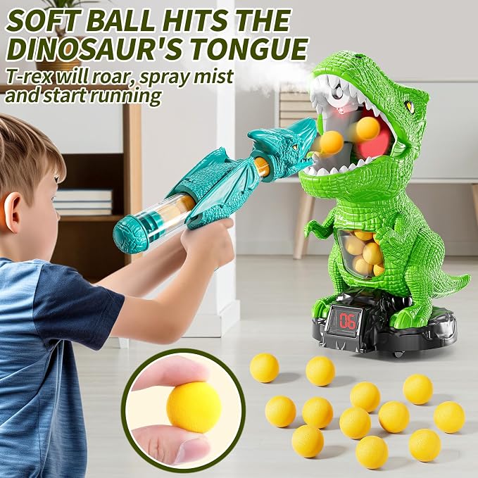 Jukudahu - Juguetes de disparo de dinosaurios para niños, juguetes para niños de 3, 4, 5, 6, 7, 8 años - Juego de disparos móvil con marcador, luz y sonido, 12 bolas de espuma, juguetes para niños