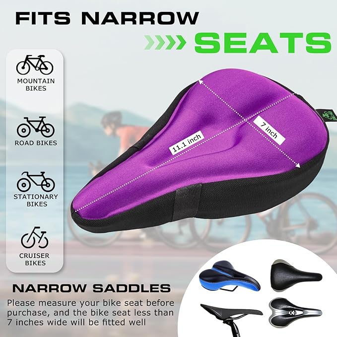 Zacro Cojín de asiento de bicicleta, funda acolchada de gel para asiento de bicicleta para hombres y mujeres, cómodo, asiento de bicicleta extrasuave compatible con sillines de bicicleta de pelotón