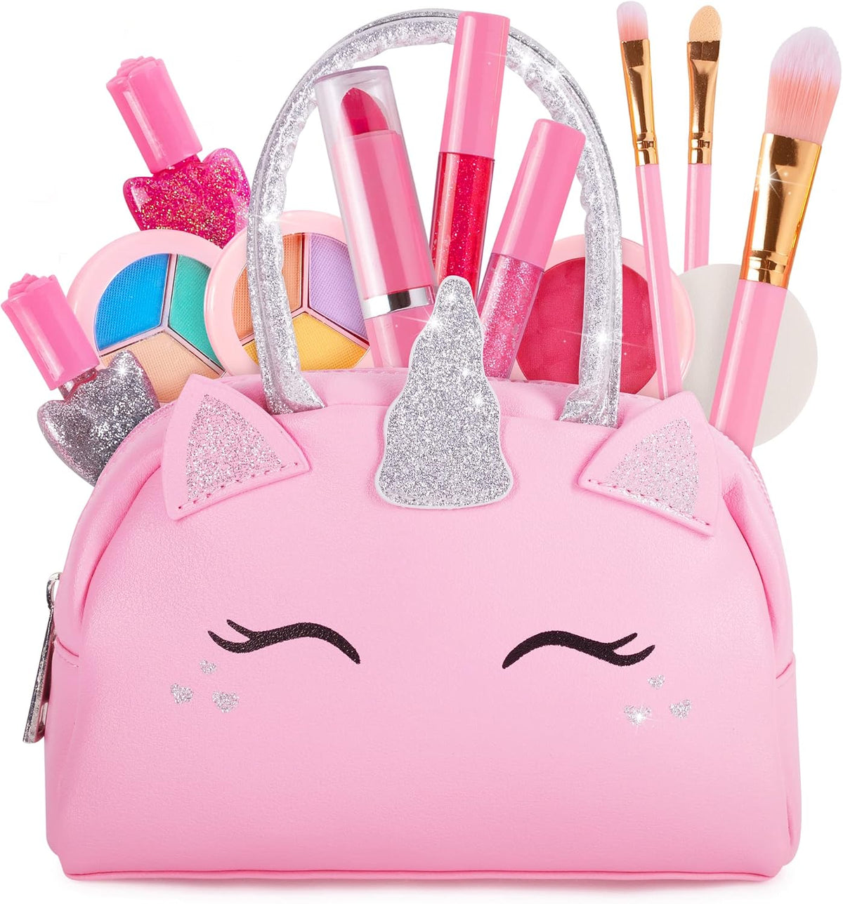 Kit de Maquillaje Real para Niñas con Cartera Unicornio – No Tóxico, Lavable, 3-10 Años