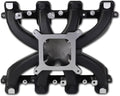 Múltiple de Admisión JGhyperX 300-132 LS Mid-Rise | Carburado de Aluminio Plano Único | Compatible con Chevy Small Block LS Cathedral Port 1997-2007 | GM LS1/LS2/LS6 | Negro